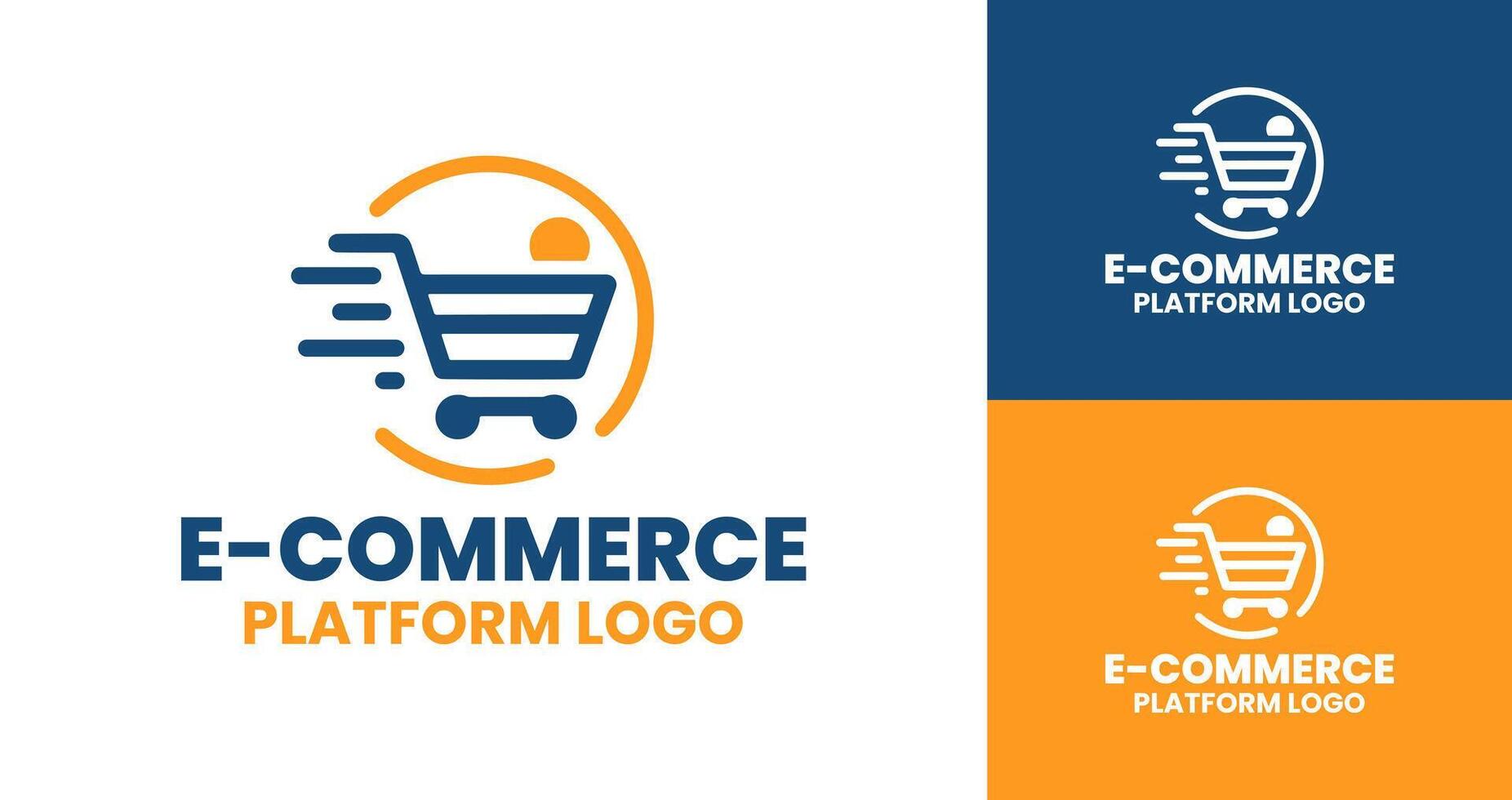 Flat Style E-commerce Logo with Shopping Cart and Bag Icon vector
