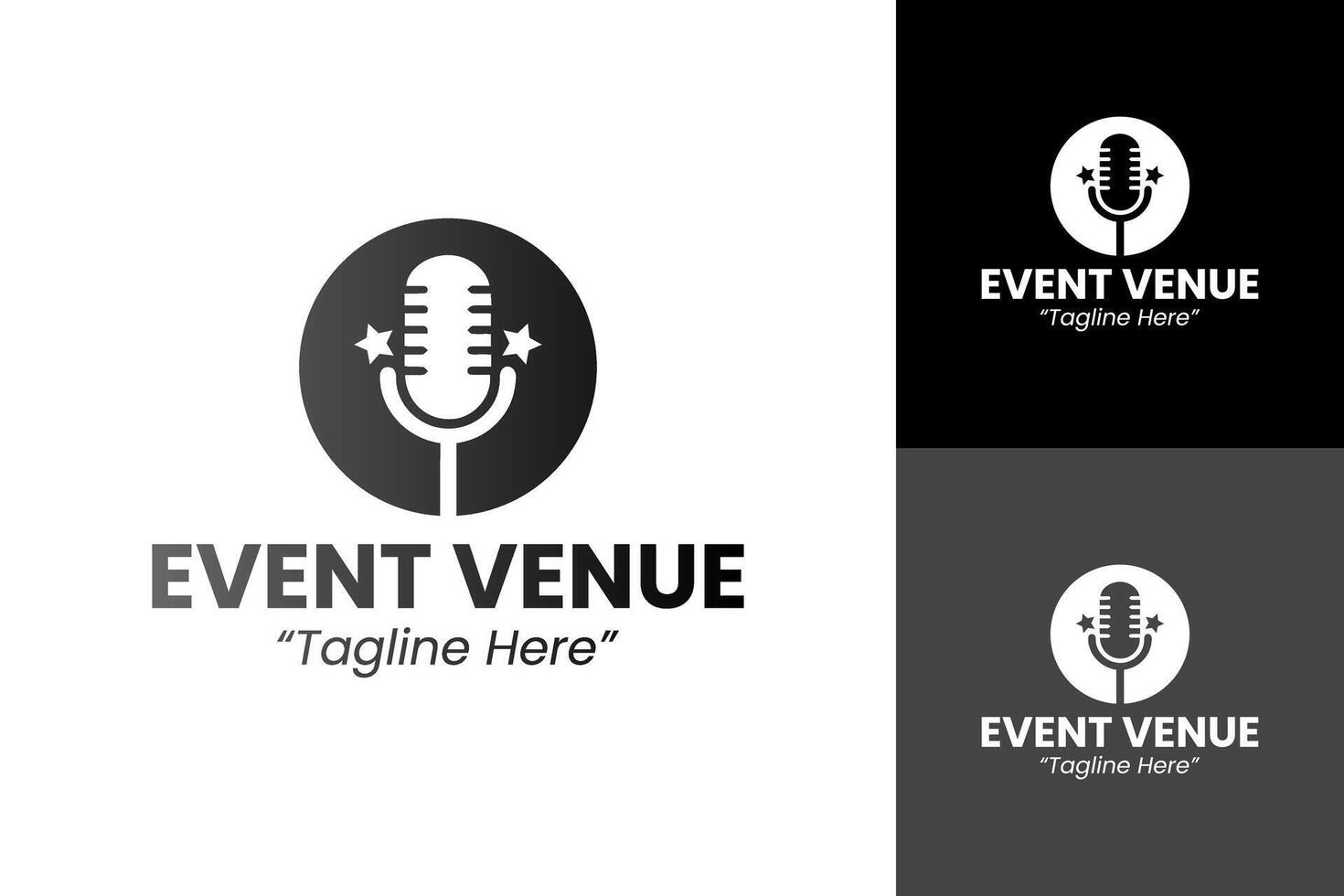 Elegant and Modern Event Venue Logo with Microphone and Stars vector