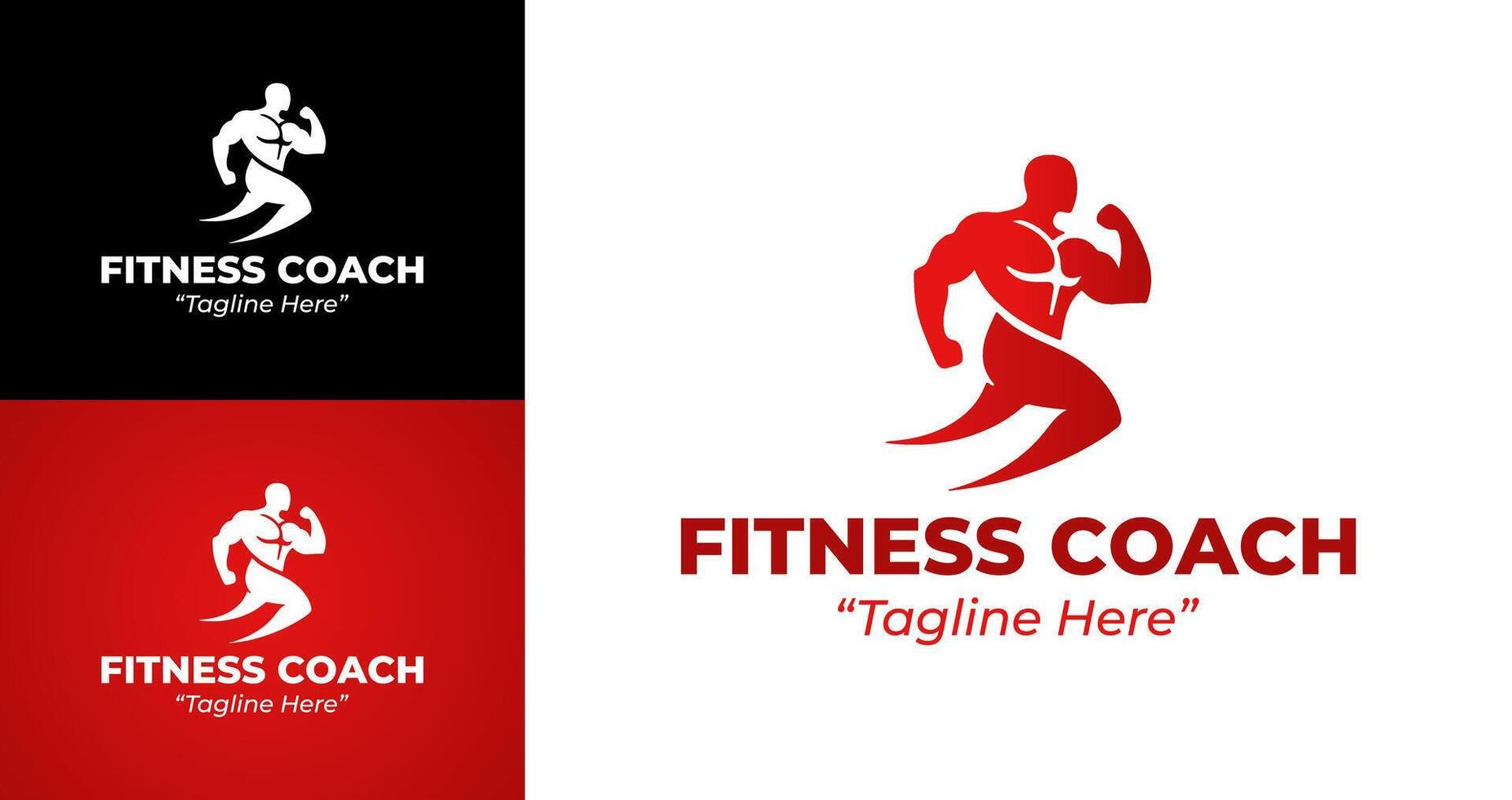Fitness Coach Logos for Gym Branding and Personal Trainer Identity in Red and Black vector