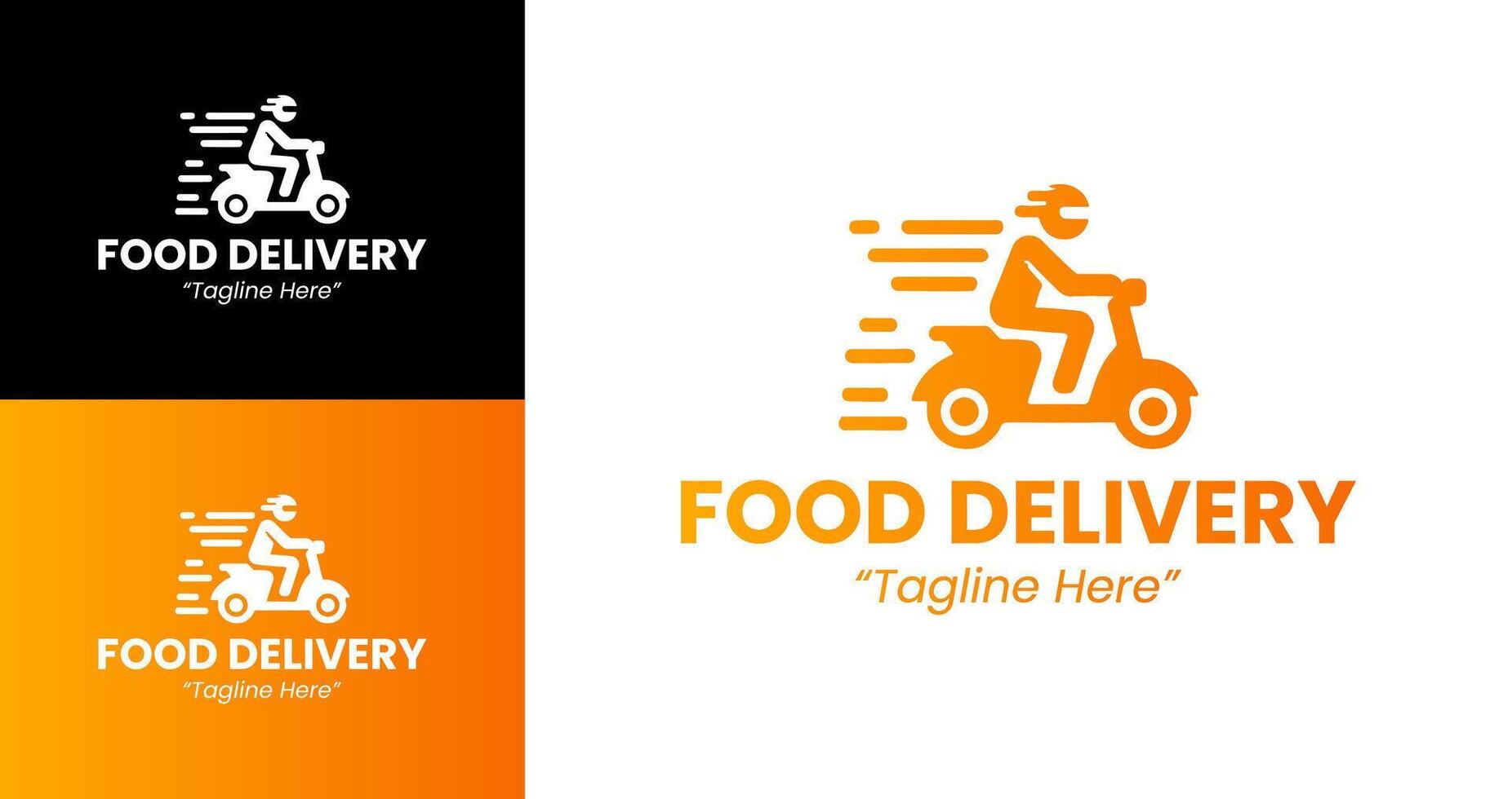 Minimalist Orange Food Delivery Branding Logo with Dynamic Motorbike Illustration vector