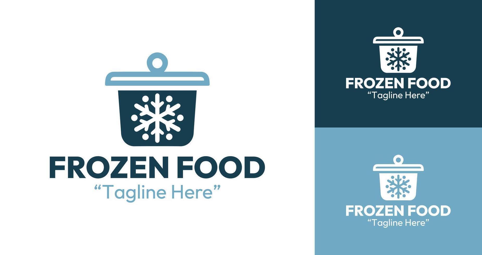 Modern Blue Frozen Food Logo Design with Snowflake Pot Icon for Professional Business Identity vector