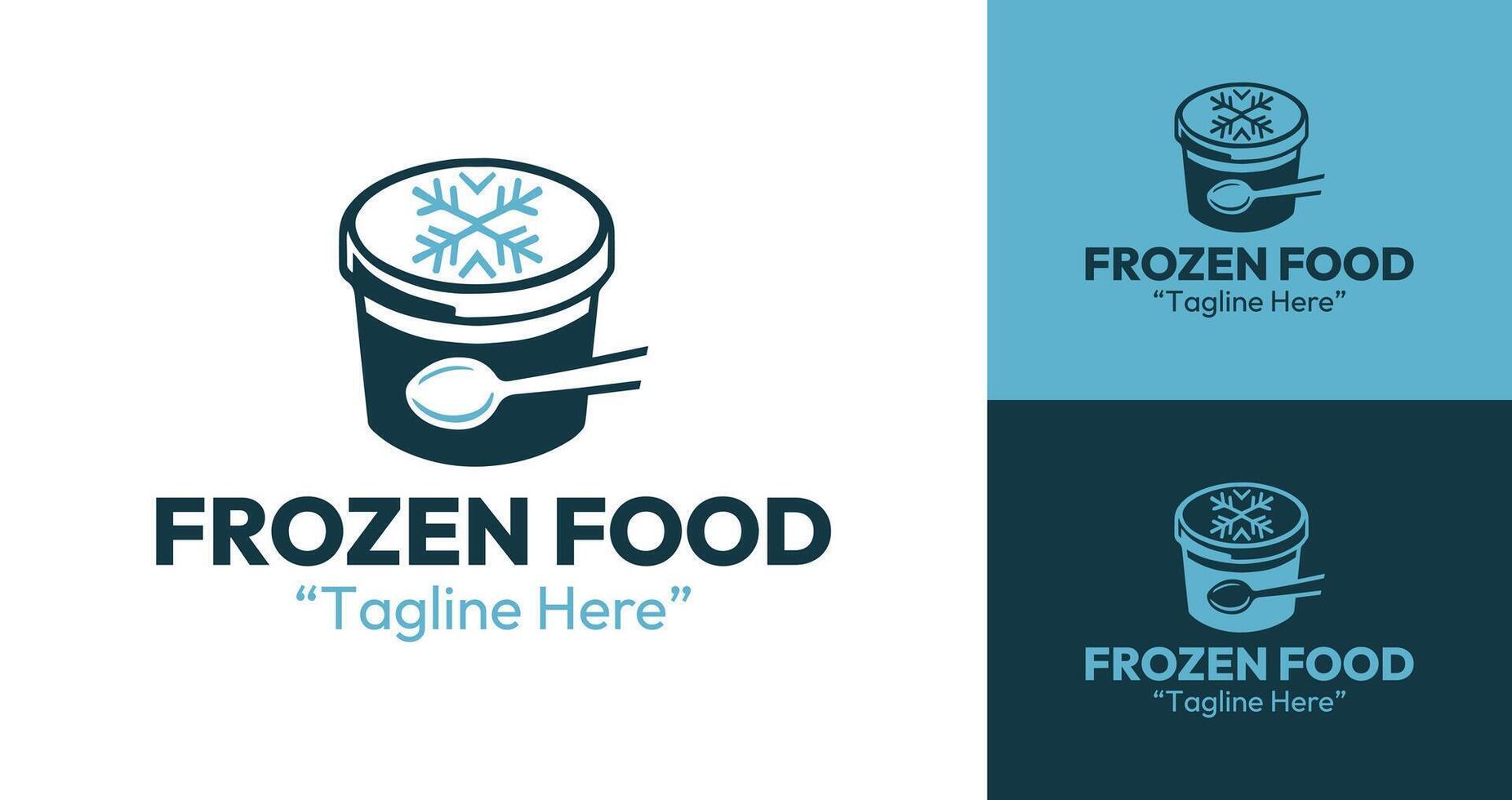 Creative Frozen Food Ice Cream Container Logo in Blue with Snowflake for Gourmet Branding vector