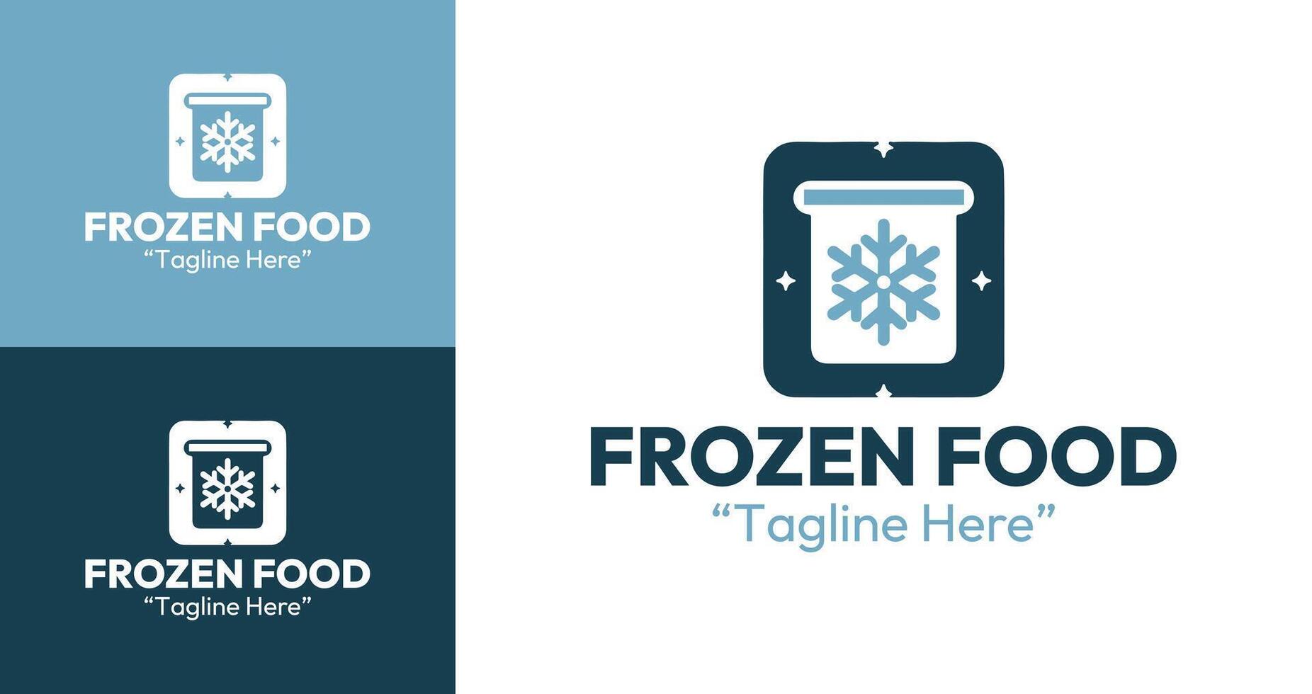 Professional Frozen Food Logo in Light Blue with Ice Container Symbol for Culinary Branding vector