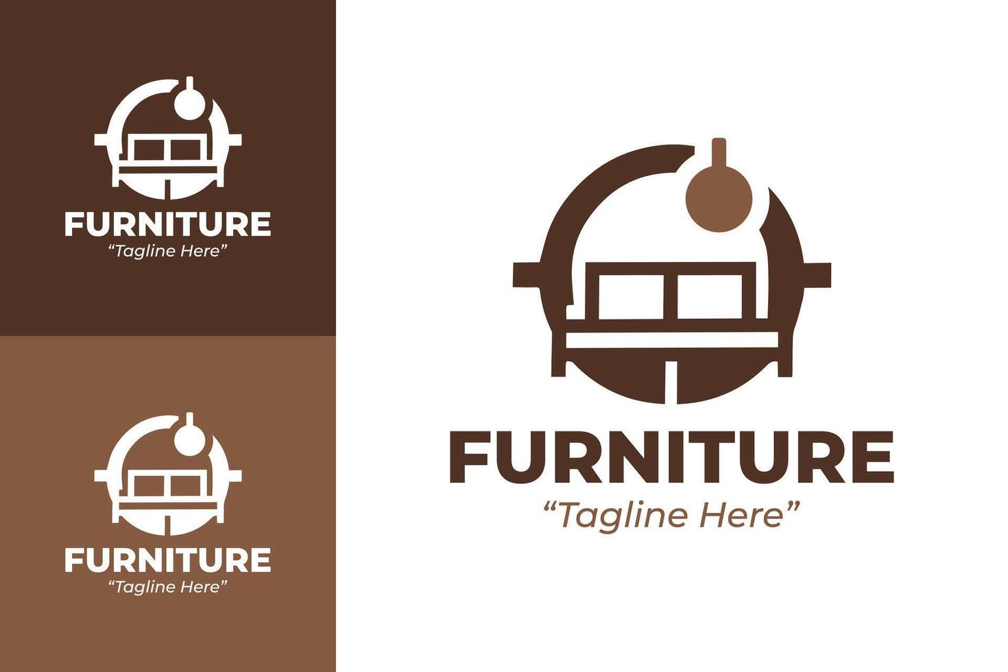 Modern Brown Sofa Furniture Logo with Circle Frame and Lighting Accent in Minimalist Iconic Style vector