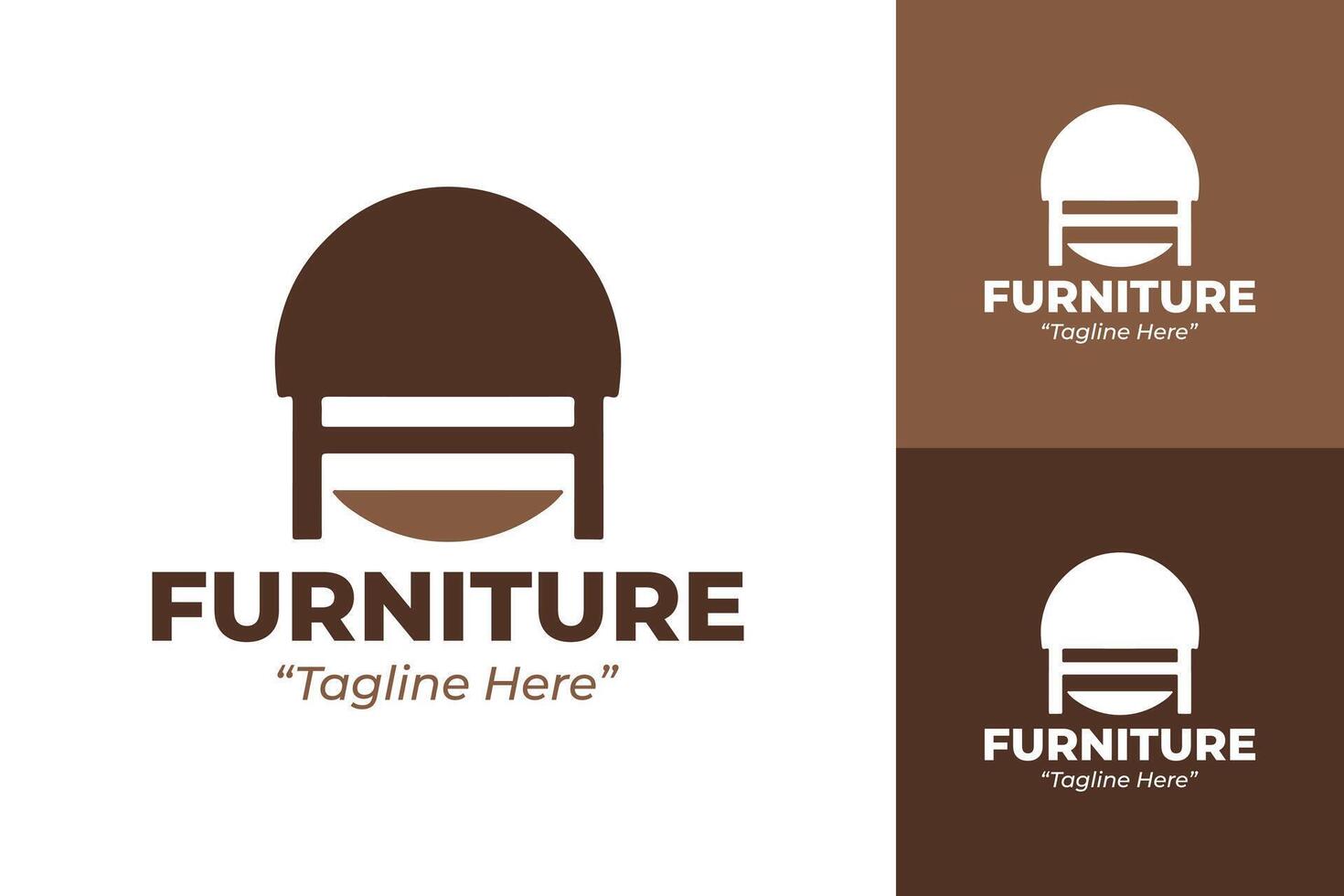 Minimalist Dark Brown Furniture Logo with Rounded Chair Element Perfect for Interior Brand Identity vector