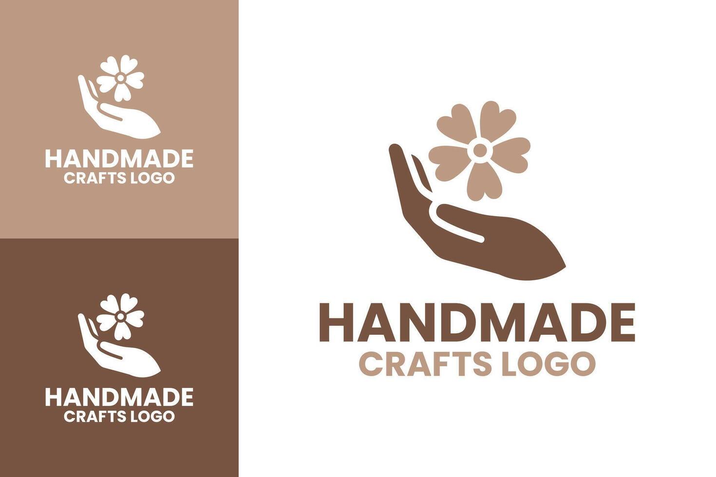Minimalist Handmade Craft Logo Featuring Hands and Flower with Earthy Colors vector