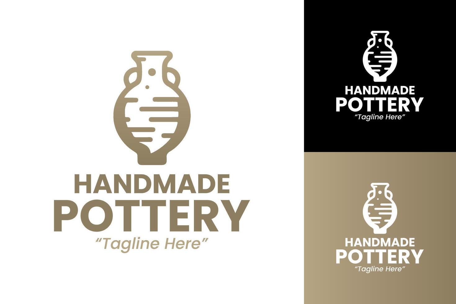 Modern Handmade Pottery Logo with Vase and Floral Elements in Elegant Tones vector