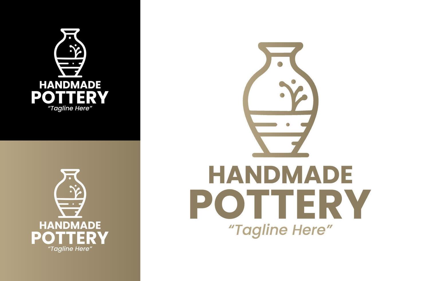 Premium Handmade Pottery Logo with Simple Vase and Elegant Leaf Design vector