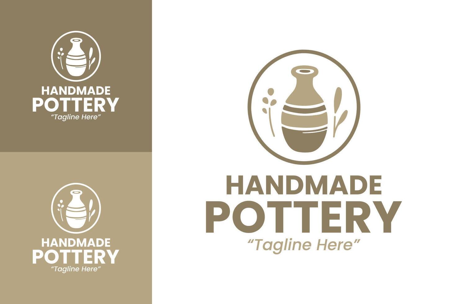 Sophisticated Handmade Pottery Logo with Elegant Vase and Natural Leaf Design vector
