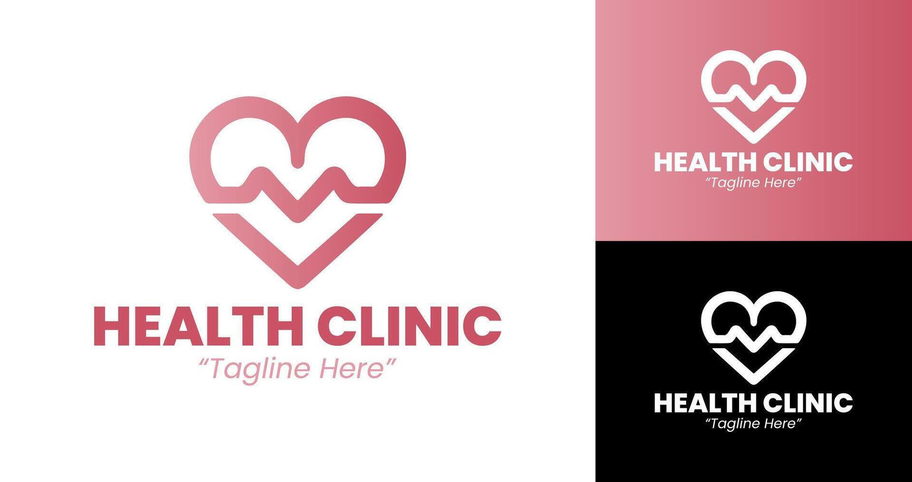 Creative and Custom Health Clinic Logo Featuring Heart and Pulse Icon in Pink and White vector
