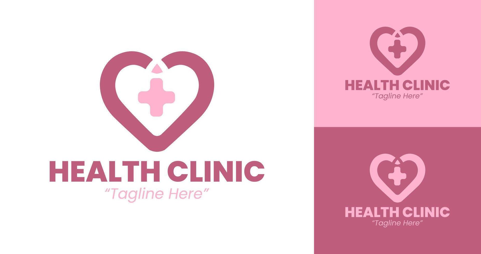 Professional Health Clinic Logo Design with Heart and Pulse Symbol in Pink and White vector
