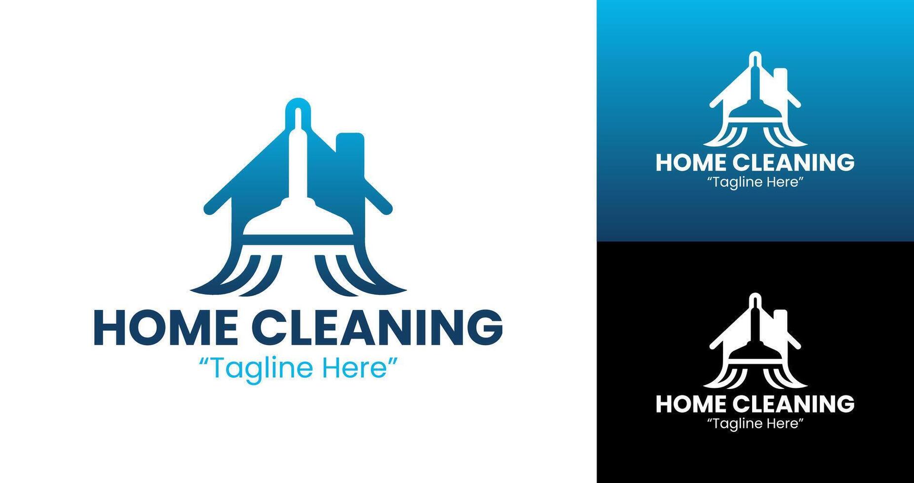 Modern Minimalist Home Cleaning Logo in Blue with a Brush Design vector