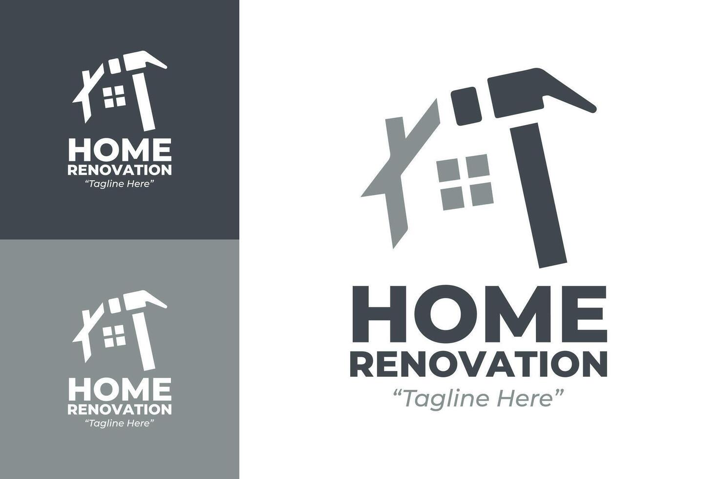 Sleek and Modern Home Renovation Logos with Hammer and House for Branding vector