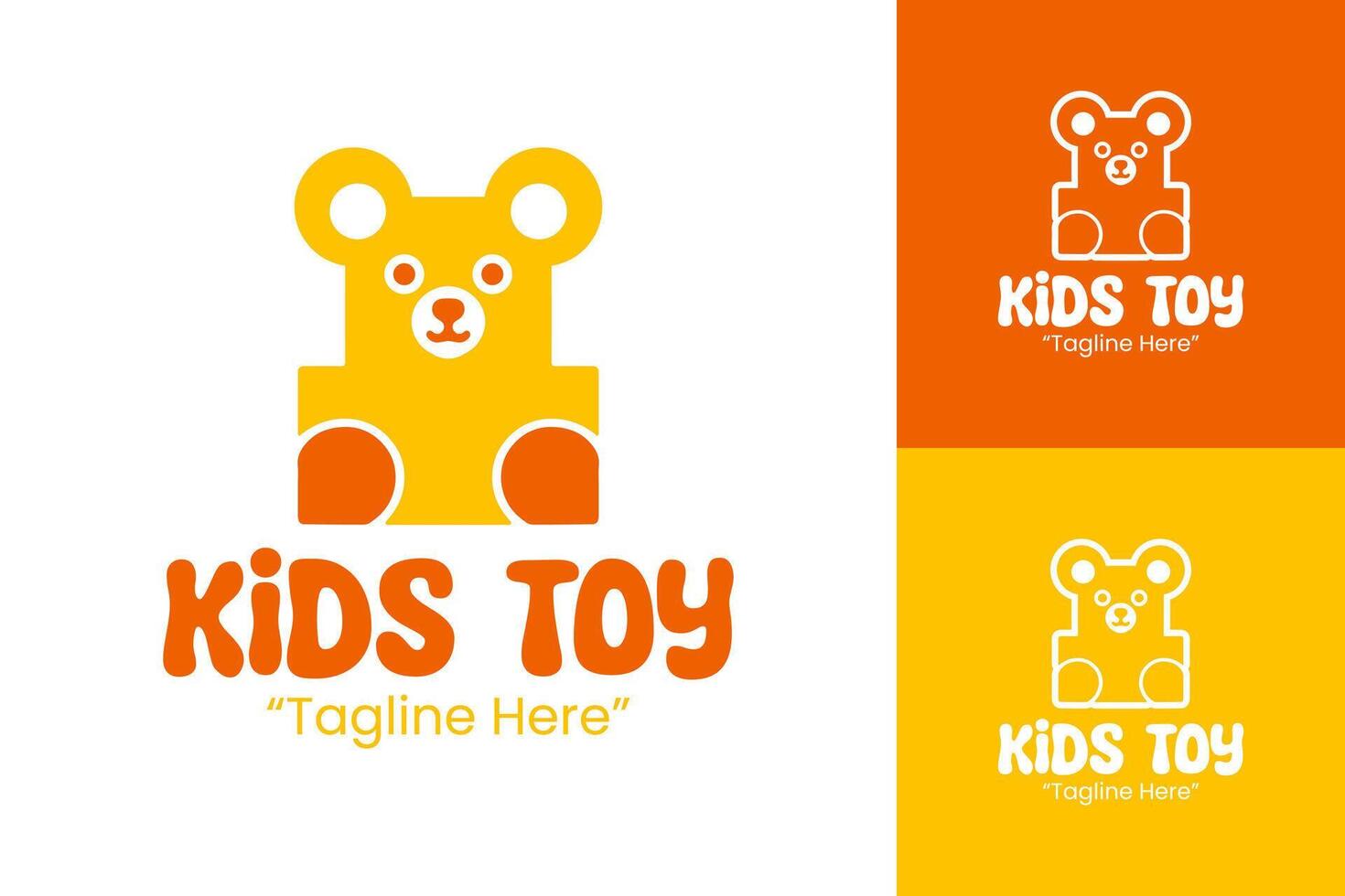 Modern Kids Toy Logo with Cute Bear and Blocks Design in Orange and Yellow vector