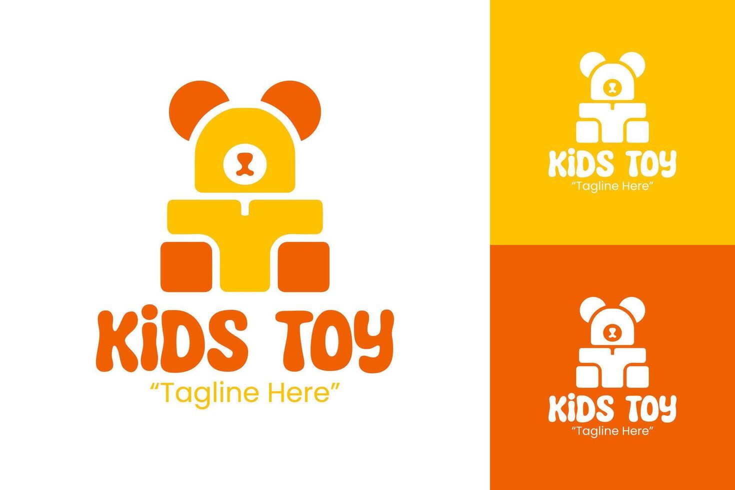 Cute Bear and Blocks Logo for Kids Toy Brand with Bright Yellow and Orange Colors vector