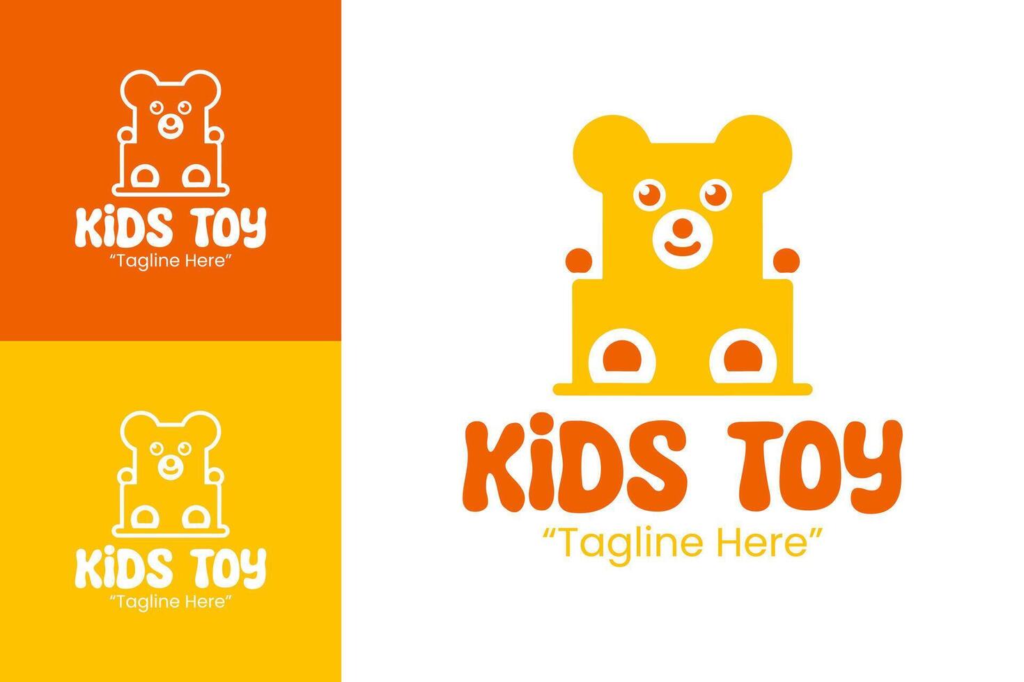Vibrant Kids Toy Logo with Bear Mascot and Playful Blocks in Yellow and Orange vector