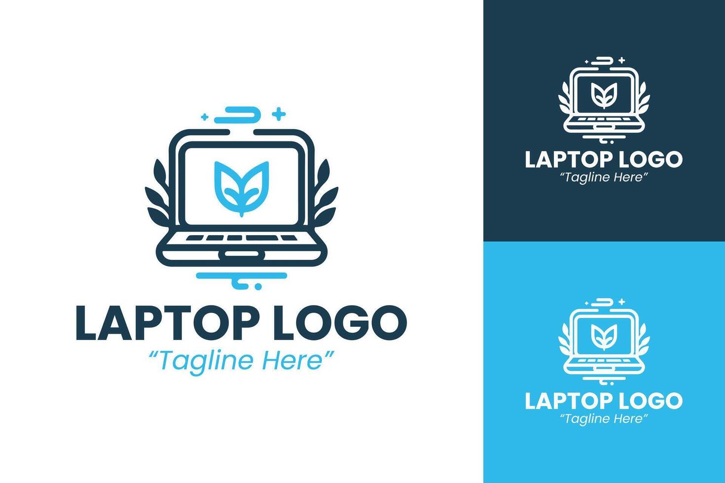 Minimalist Laptop Logo with Leaf Symbol and Digital Technology Design vector