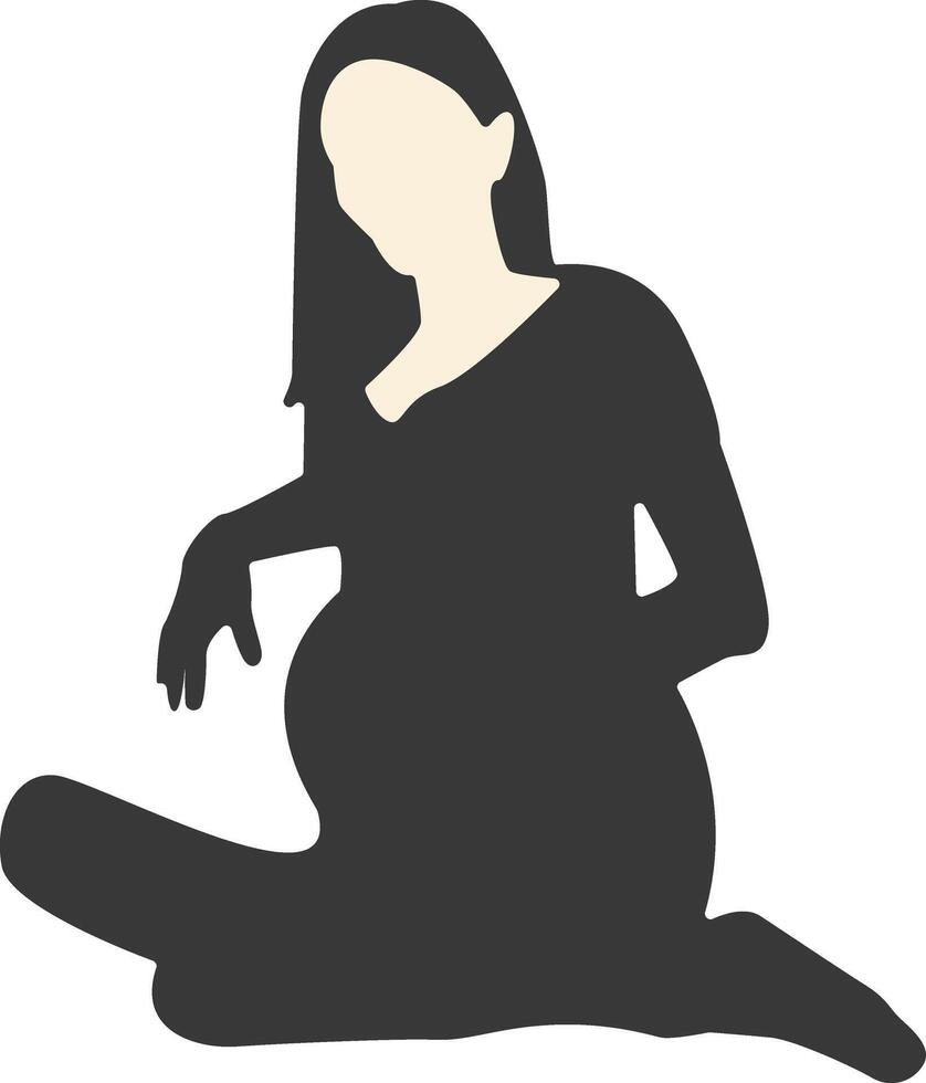 Silhouette of Pregnant Female, Isolated on White Background, vector