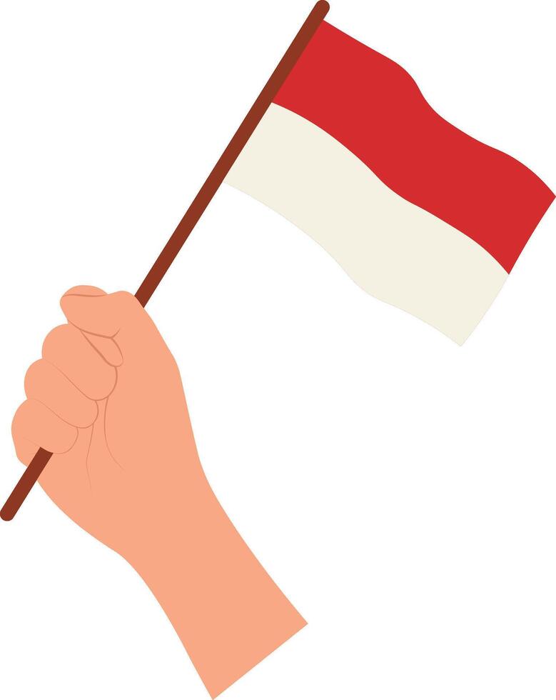Hands Holding the Indonesian Flag, Isolated on White Background. vector