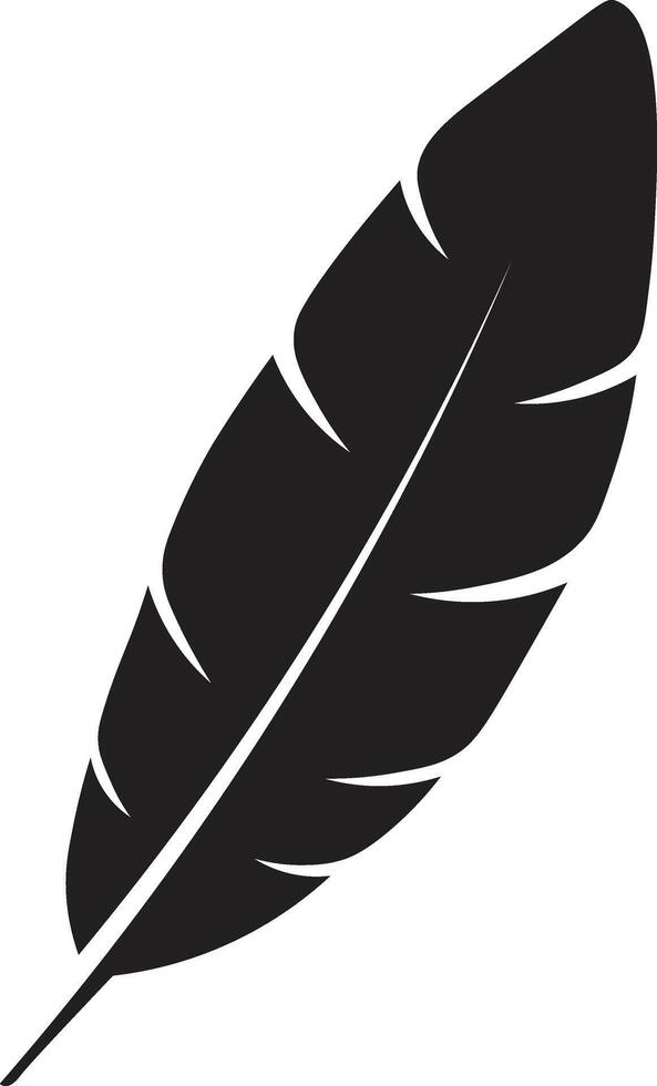 Curved Feather Silhouette Isolated on White Background. vector