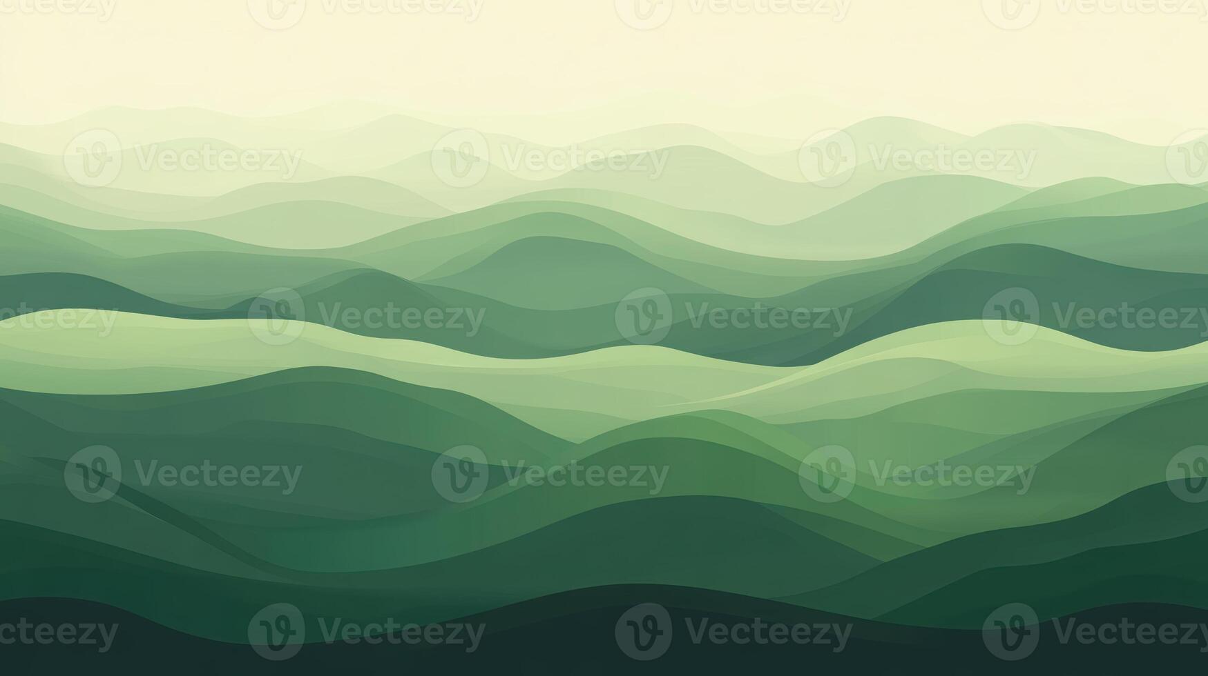 Abstract green wave pattern formed by layered hills in a misty landscape unrealistic dreamy nature scene with soft gradients and curved lines. Background texture with funky vibes photo