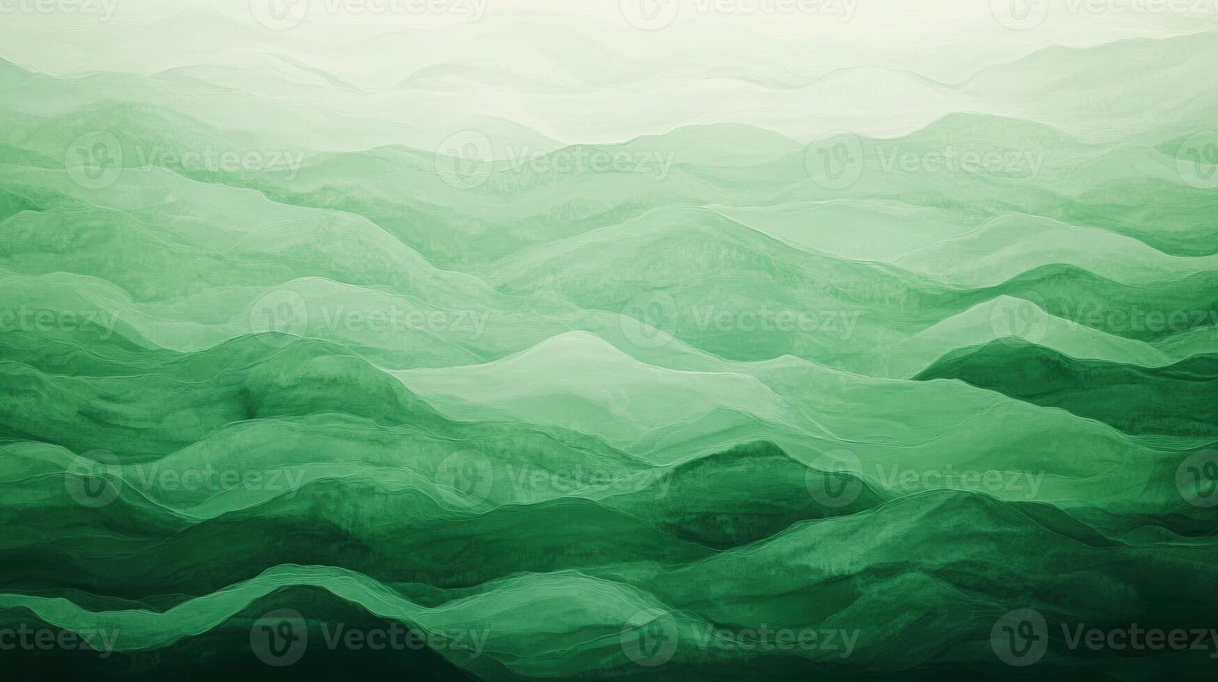 Serene abstract green landscape art with gentle flowing hills and valleys painted in shades of green capturing nature's tranquility. Background texture with funky vibes photo