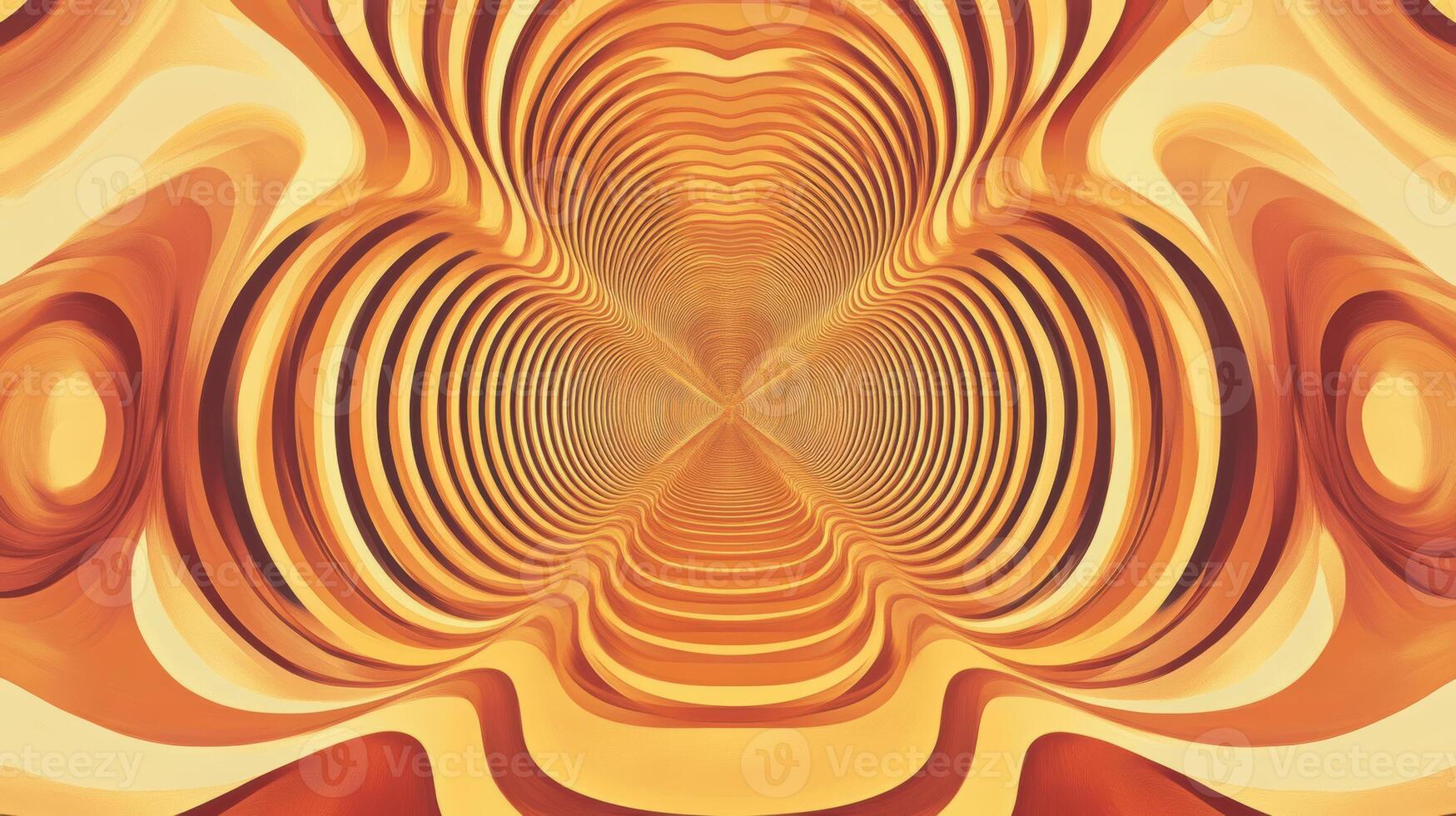 Mesmerizing abstract pattern with warm hues of orange and yellow creating symmetrical waves and concentric circles visual illusion. Background texture with funky vibes photo