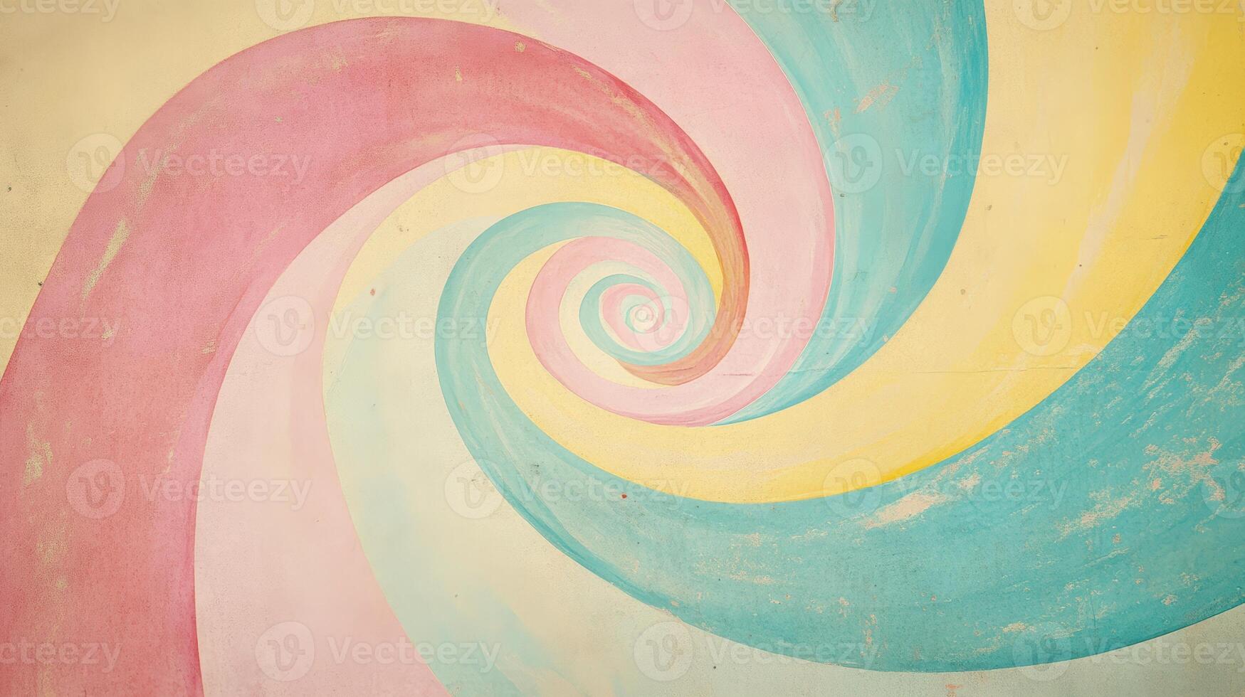A colorful abstract spiral swirl in pastel shades of pink, yellow, and teal creates a vibrant and dynamic artistic composition. Background texture with funky vibes photo