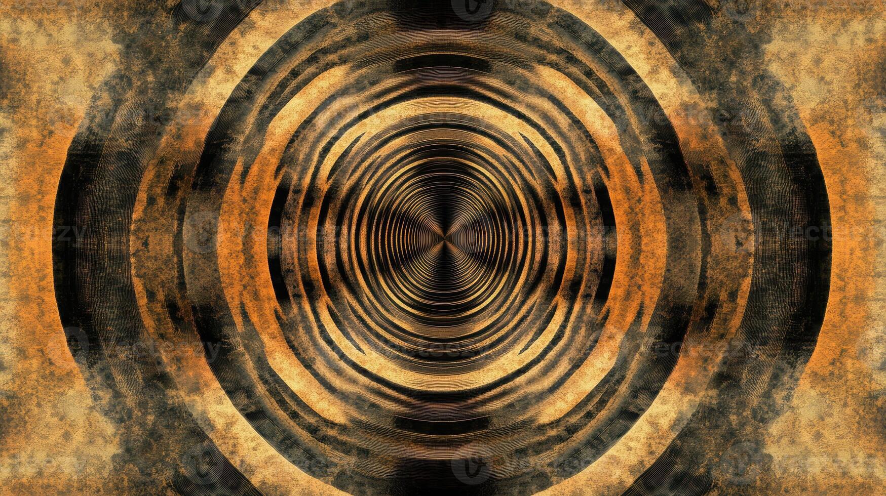 Mesmerizing bronze and black abstract circular pattern creating a hypnotic illusion of depth and movement with concentric circles. Background texture with funky vibes photo