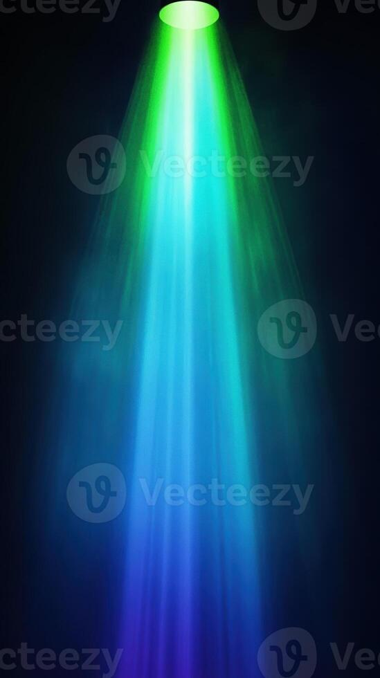 Enchanting display of vibrant blue and green light beams in a darkened background, creating a mesmerizing atmospheric aura photo
