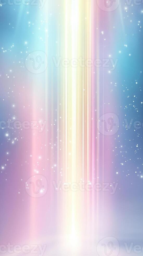 Enchanting vertical light beam amidst a mystical pastel galaxy with shimmering stars creating a magical celestial ambiance in the night sky photo