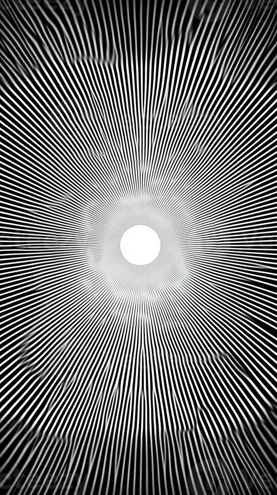 Abstract black and white optical illusion with radiating lines and central white circle creating a mesmerizing visual experience photo