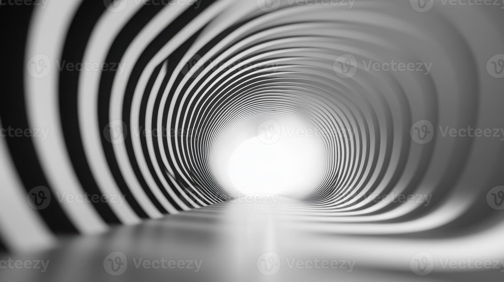 Abstract monochrome spiral tunnel with dynamic black and white stripes creating hypnotic depth and light illusion photo