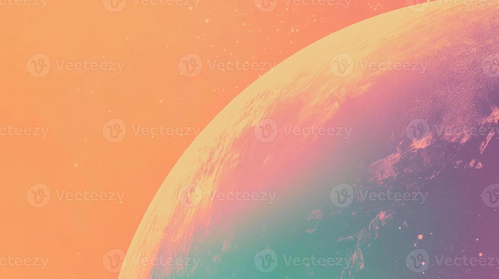 Ethereal pastel planet over orange-pink stardust sky with soft cosmic glow at twilight captures the magic of the universe photo
