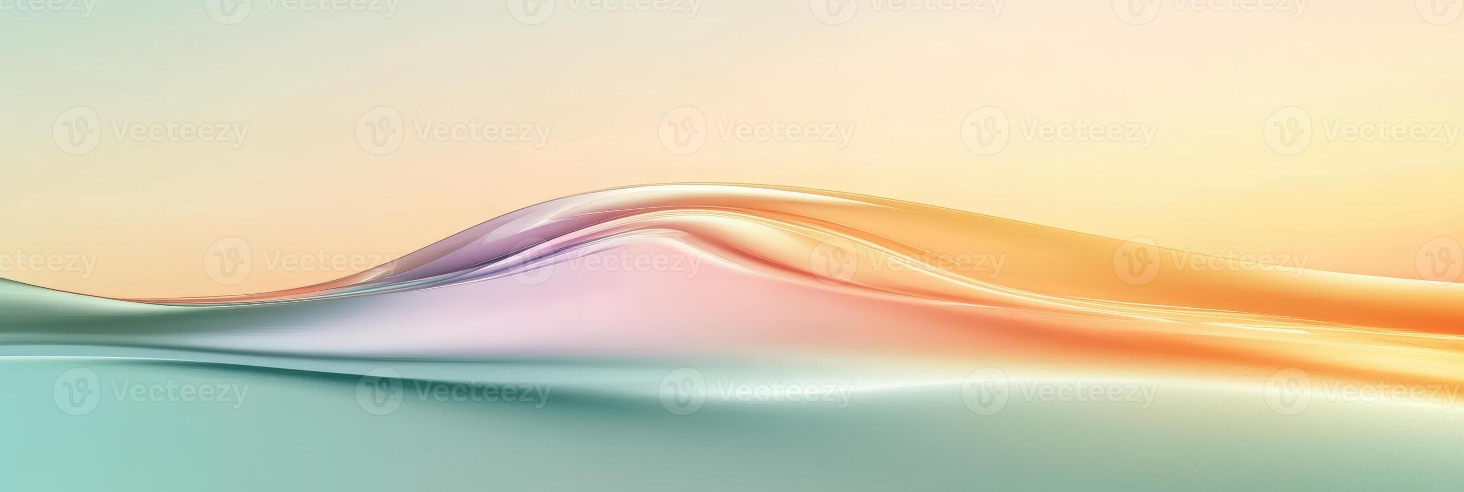 Serene abstract landscape with pastel waves and gradients in soft orange, pink, and green hues creating a calming visual flow photo