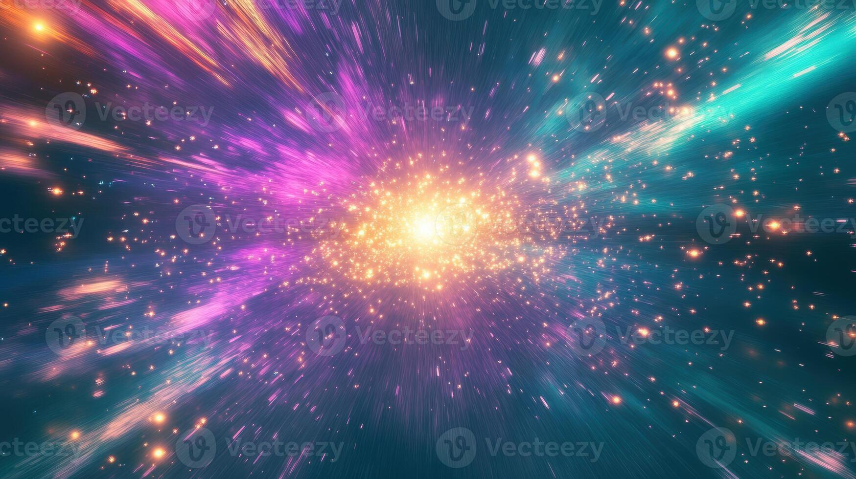 A stunning cosmic explosion of colors, vibrant starburst in space captured with bright nebulae and glittering stars photo