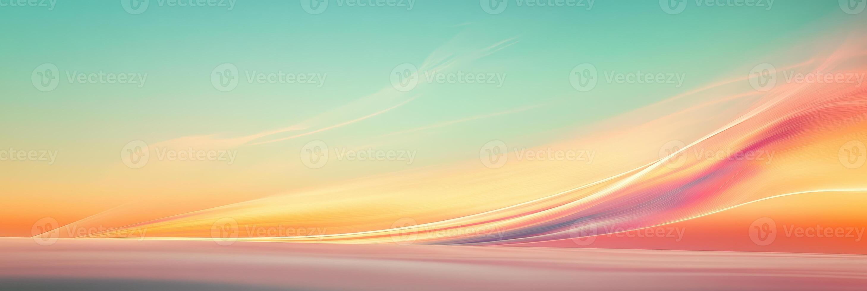 Vibrant abstract wave in pastel hues of pink and orange under a serene sky with soft gradient colors evoking a sense of tranquility photo