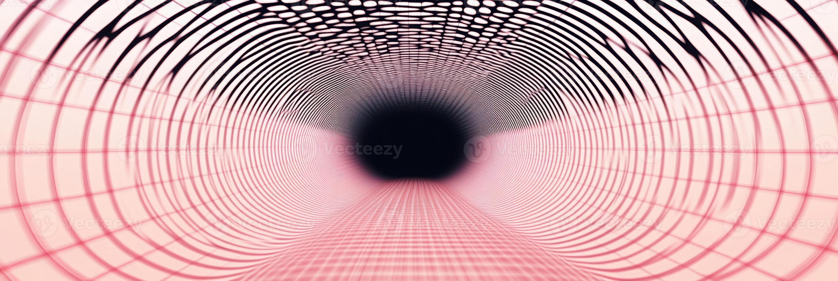 Surreal optical illusion tunnel with geometric patterns and red tint for futuristic abstract background concept in digital art design photo