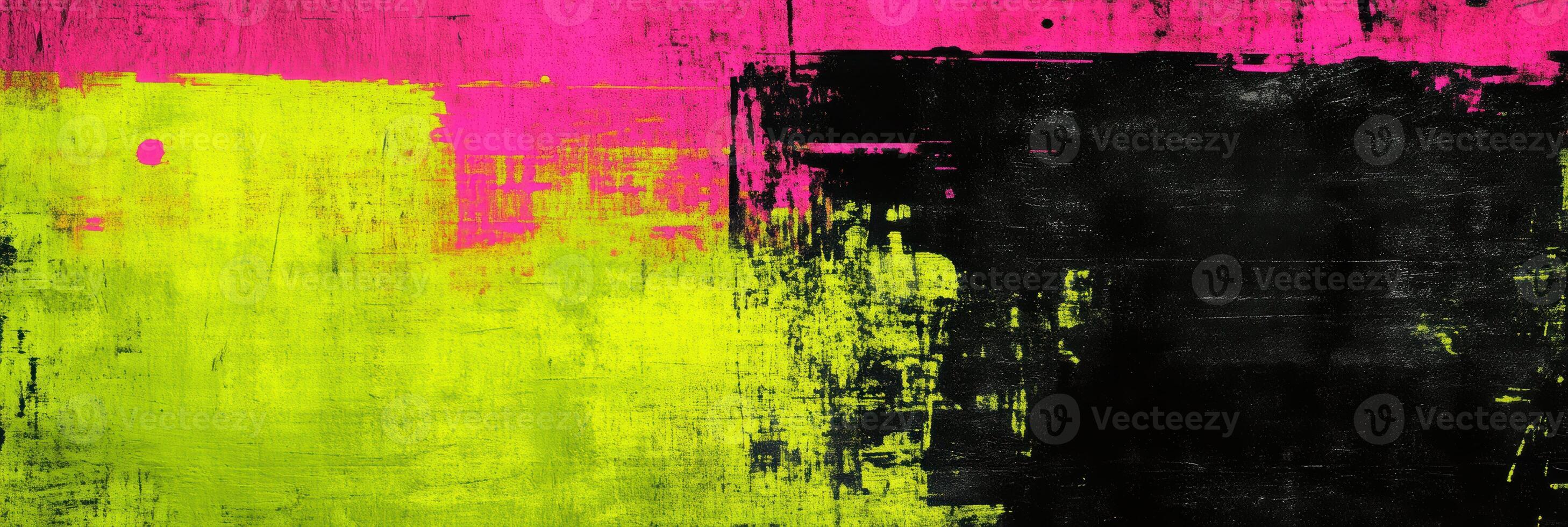 Abstract expressionism with vibrant neon colors, bold yellow, intense pink, and dark black create dynamic urban artistic energy photo