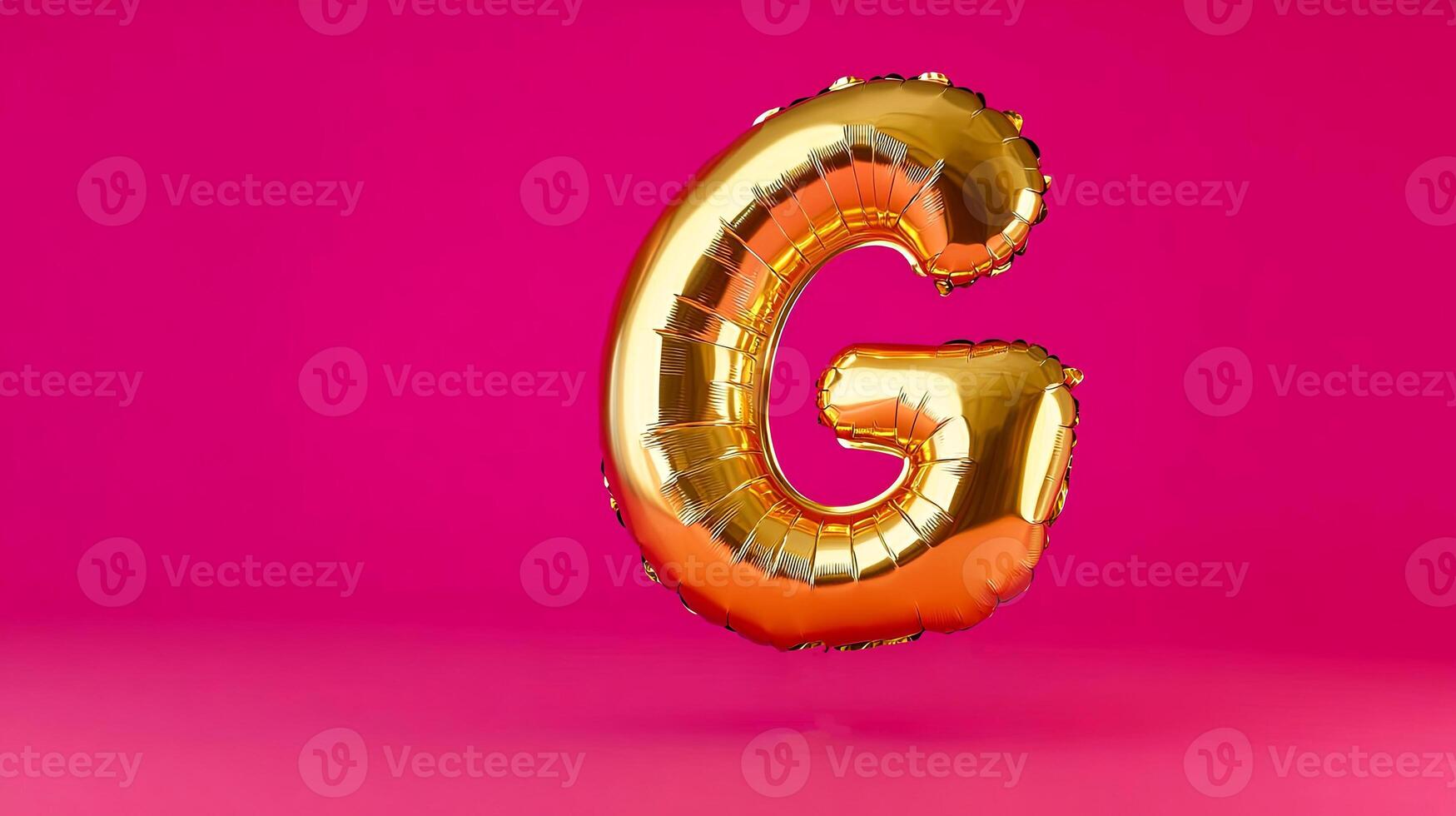 Golden letter G balloon floating against a vibrant pink background, showcasing a playful and festive atmosphere, perfect for celebrations and creative design projects photo