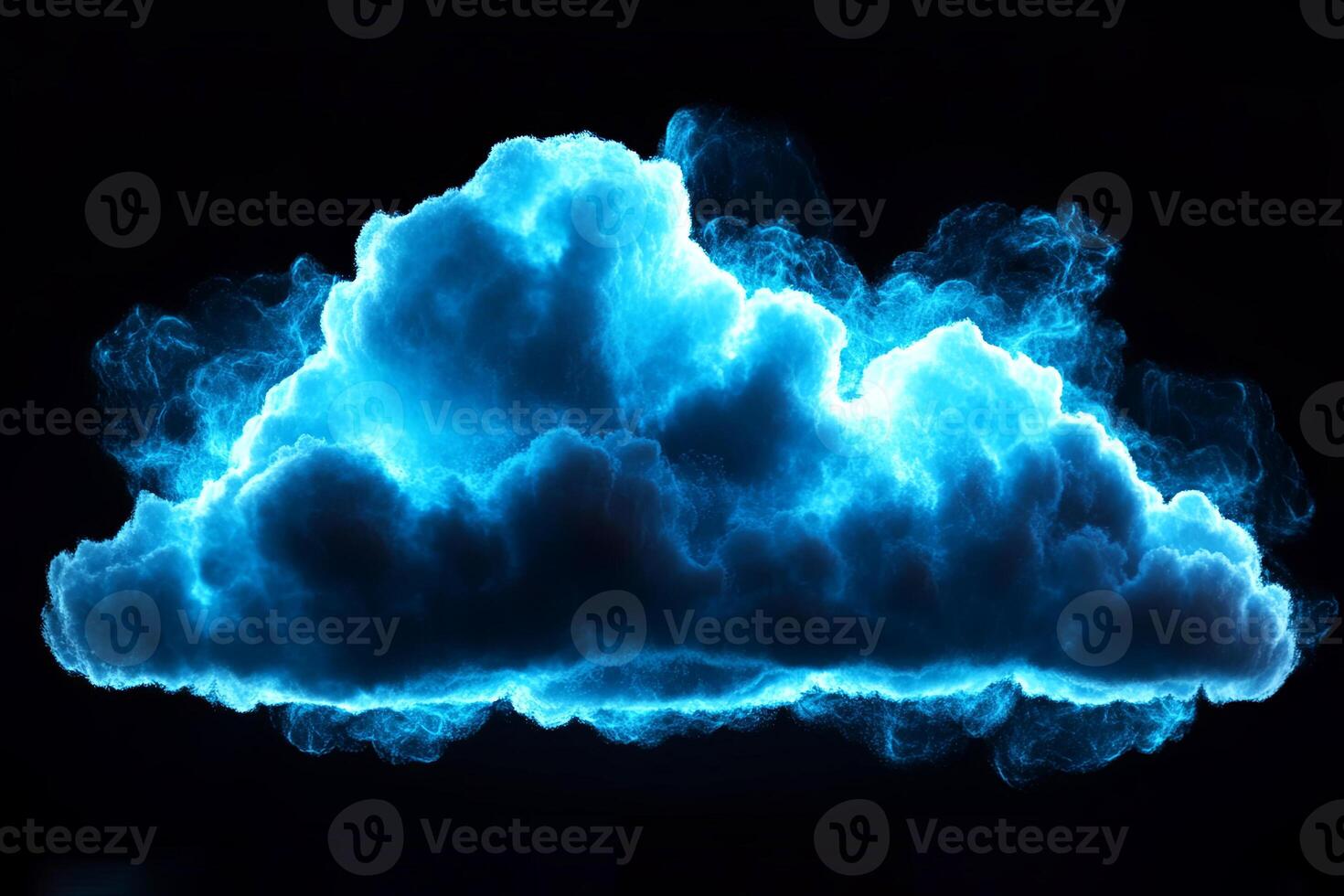Blue glowing cloud formation with ethereal light effects, creating a mystical atmosphere against a dark background, symbolizing creativity and imagination in digital art photo