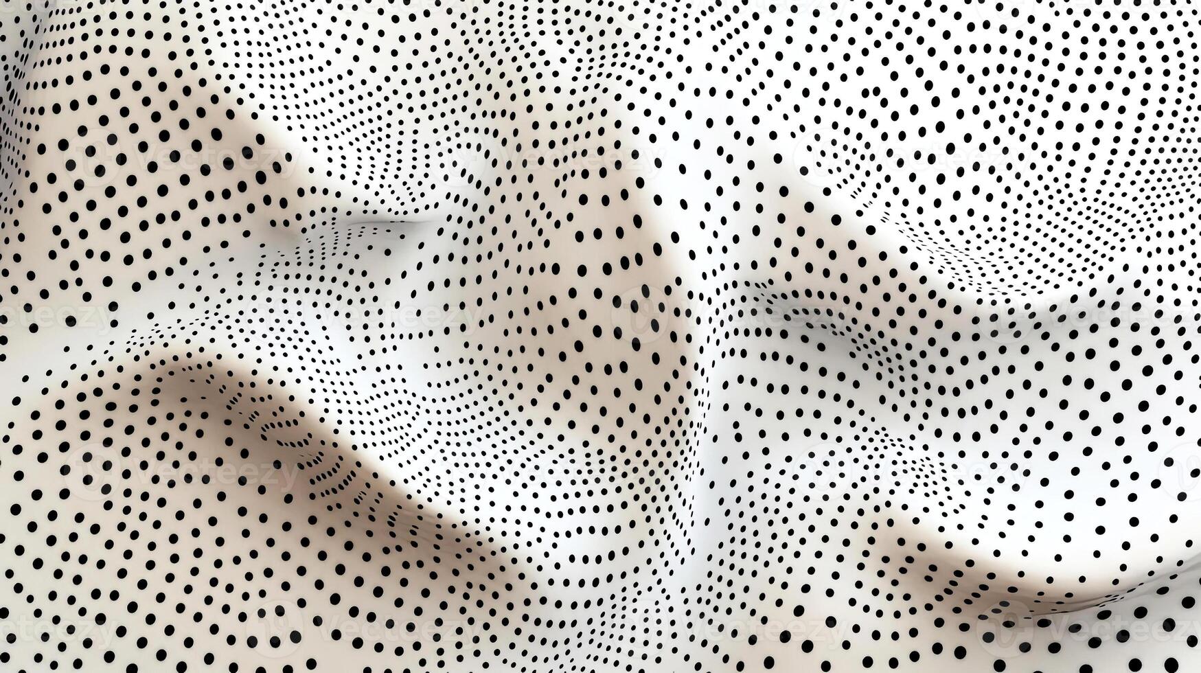 Textured fabric with intricate black dot patterns, showcasing soft folds and creases, creating a visually appealing surface ideal for design and textile applications photo