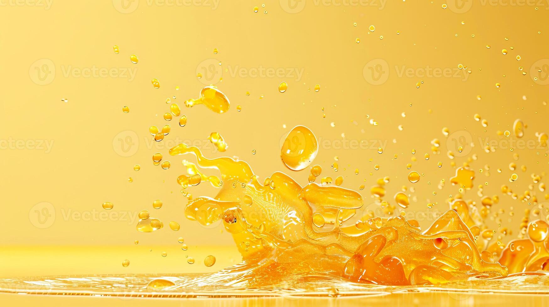 Vibrant splash of orange liquid against a bright yellow background, capturing dynamic movement and energy, showcasing the beauty of fluid motion in a visually striking composition photo