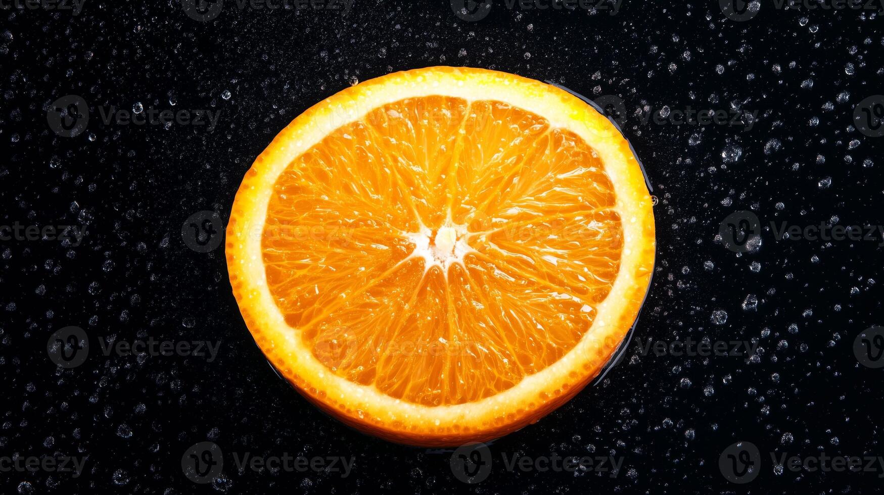A juicy half orange on a dark background photo