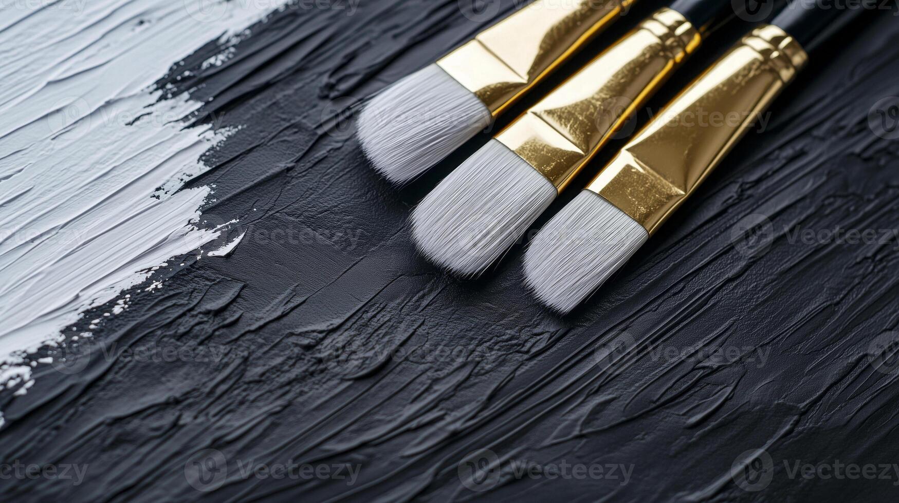 Three paint brushes on a black and white background photo