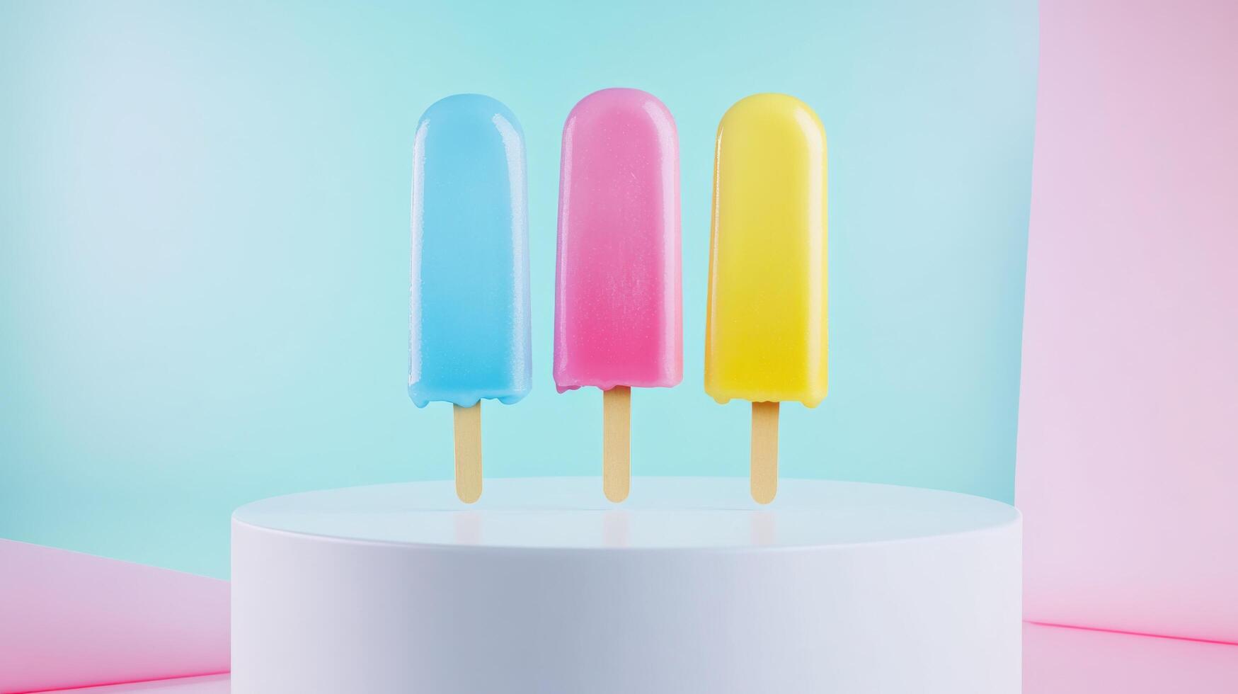 Artistic Set Up Showcasing Colorful Dripping Frozen Treats photo