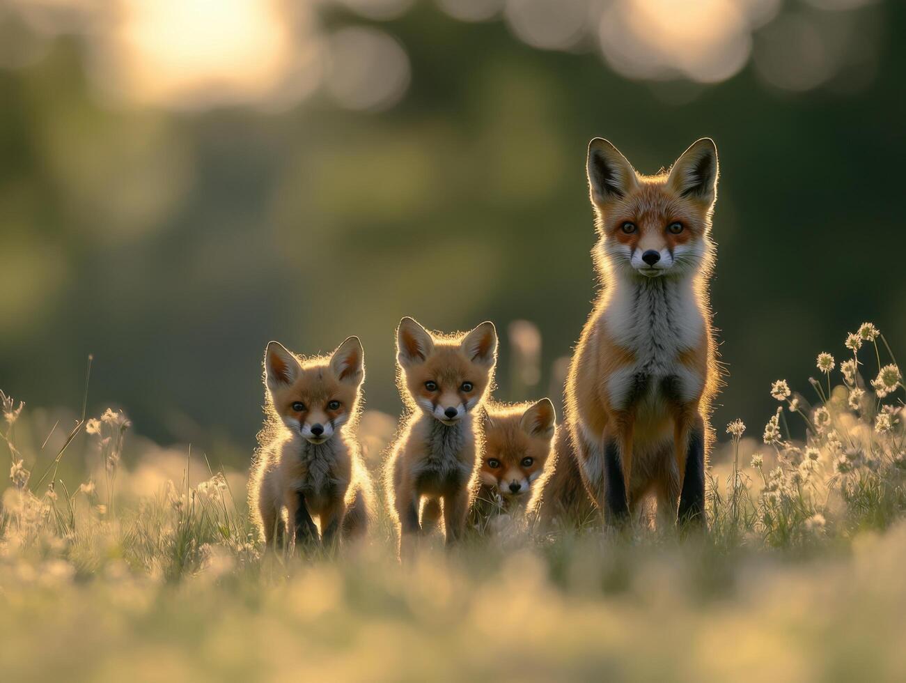 Adaptable Woodland Family Instructing Offspring To Survive photo