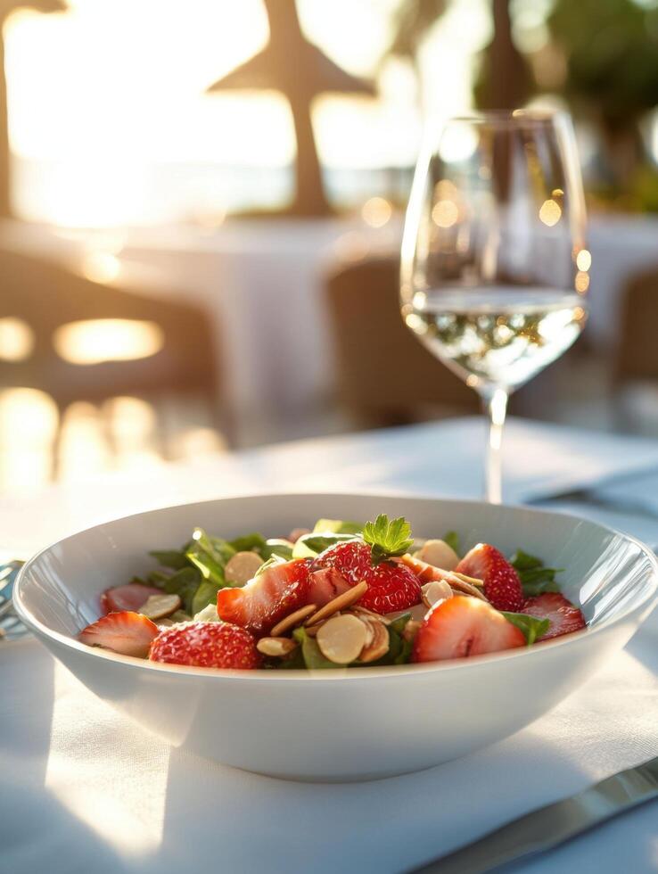 Almond and Fresh Strawberry Salad Creation for a Summer Dish photo
