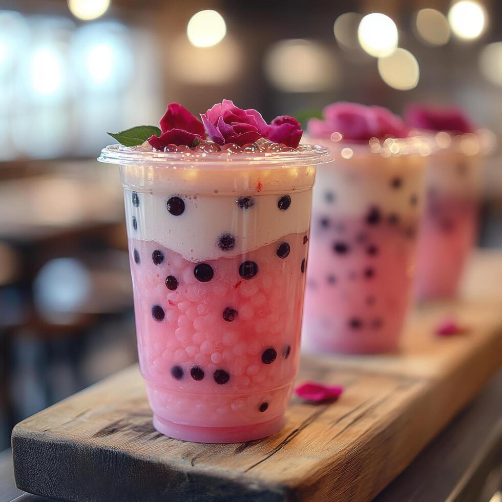 Asian Cafes Signature Sip Lychee Rose Bubble Tea photo