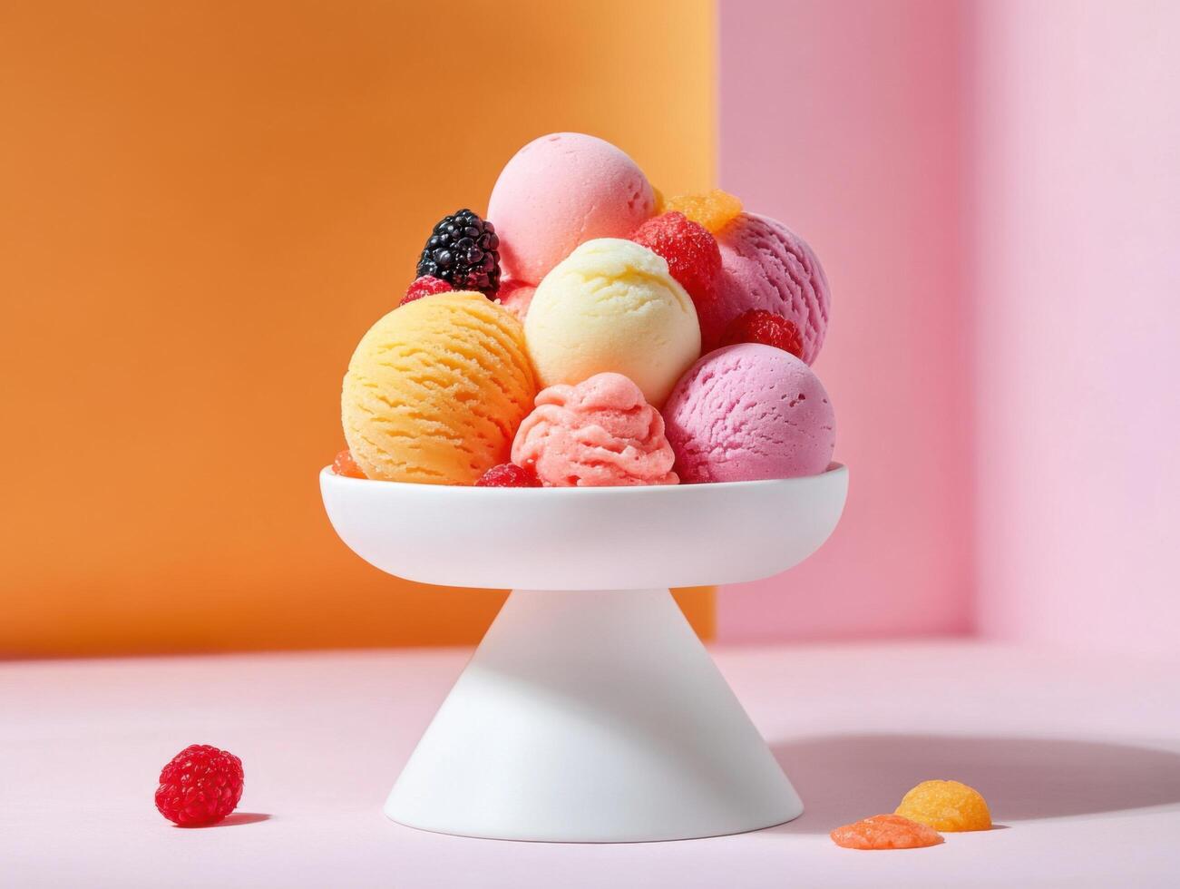 Artistic Dessert Platter with Multicolored Sorbets photo